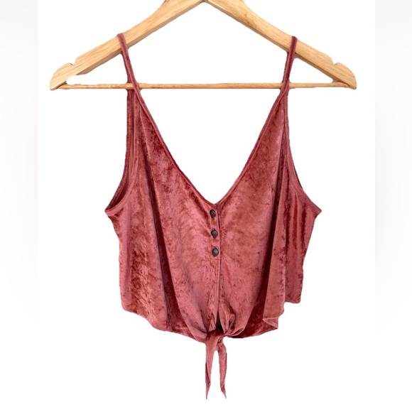 Free People Intimately Mauve Pink Velvet Cropped V-Neck Button Tie Front Size XS - Picture 7 of 9